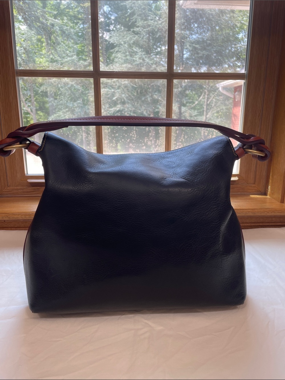 Dooney & Bourke Navy Florentine Twist Strap Hobo Brown Trim and Tassel - Picture 7 of 16